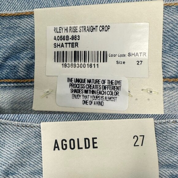 New Agolde Riley High Rise Straight Leg Crop Jeans Size 27 In Shatter Wash Blue - Picture 11 of 16
